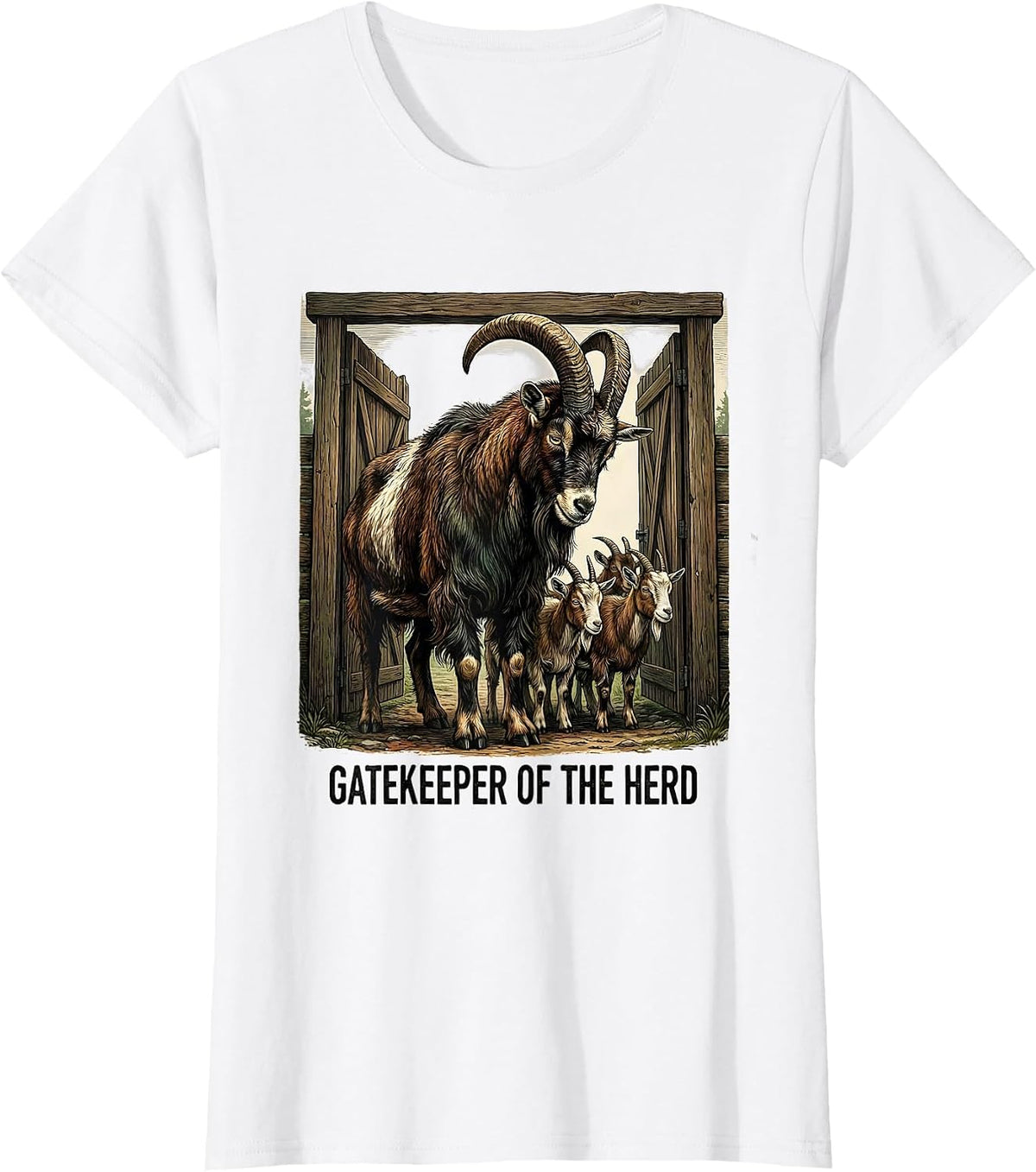 Gatekeeper Of The Herd Vintage Funny Goat Lover Farmer Gift T-Shirt - White
