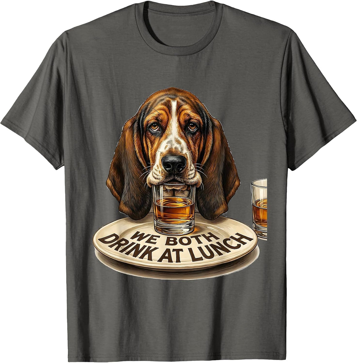 Men's We Both Drink At Lunch Funny Basset Hound Dog Meme Humor T-Shirt - Asphalt Grey