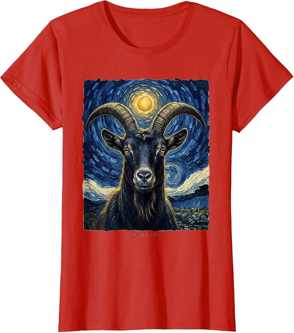 Van Goat Gogh Whimsical Art Meme Pet Lover Gift T-Shirt - Red