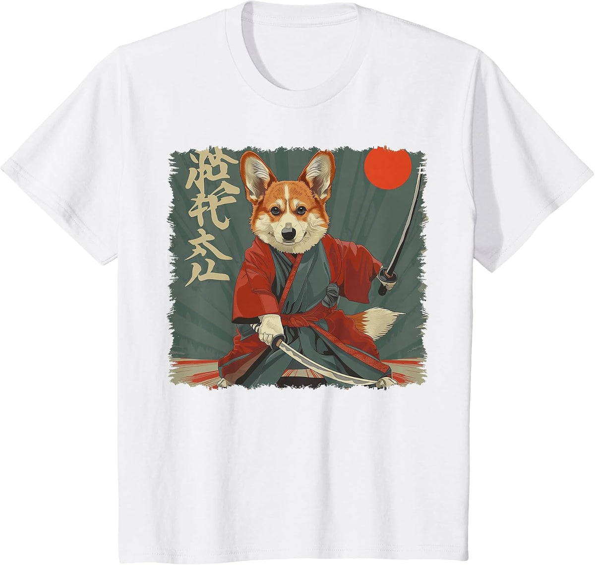 Pembroke Welsh Corgi Dog Japanese Art Samurai Ukiyo-e T-Shirt - White
