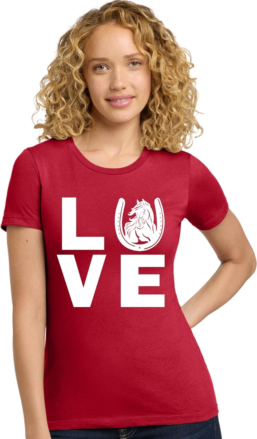 Go All Out Womens Love Horses Horse Lover Equestrian Deluxe Soft T-Shirt - Red