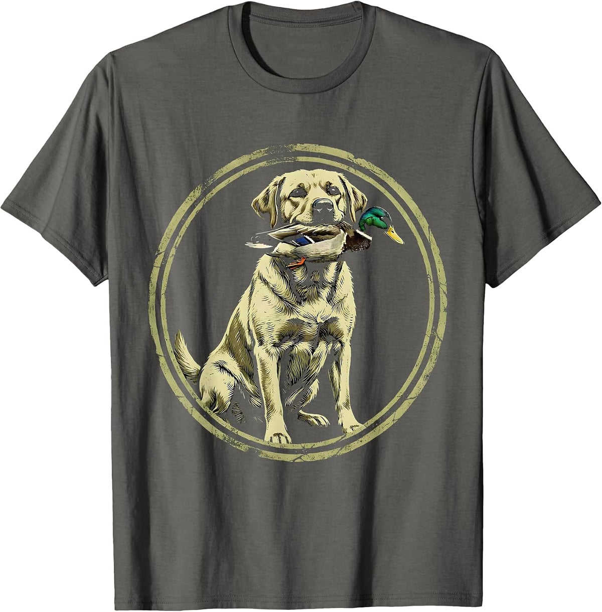 Men's Duck Camo Lab Dog with Duck Hunting Graphic T-Shirt - Asphalt Grey