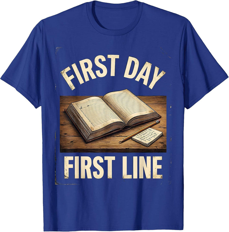 First Day First Line Vintage English Lit Teacher Humor T-Shirt - Royal Blue