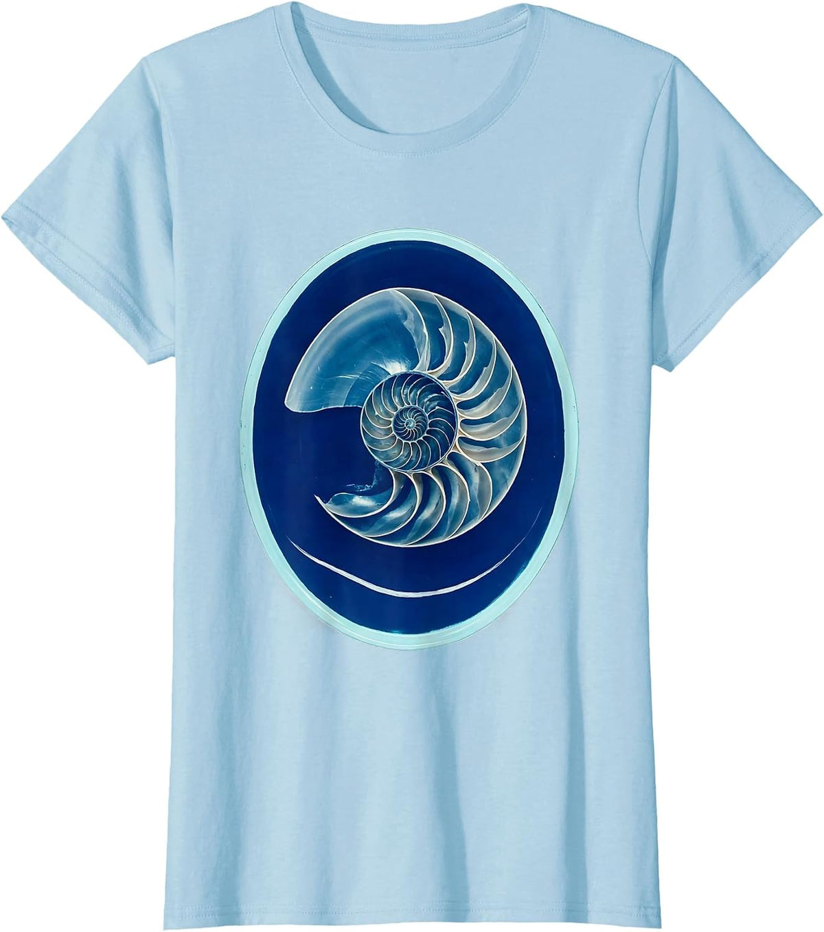 Broad Nautilus Shell Sacred Geometry Fibonacci Math T-Shirt - Baby Blue