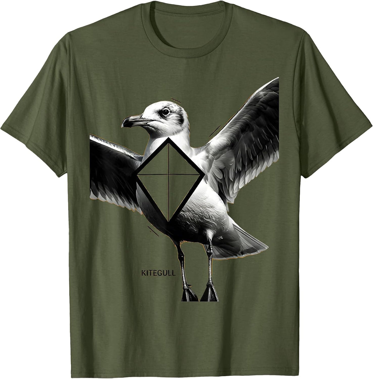 Kitegull Funny Geometric Seagull Bird Pun Math Teacher Gift T-Shirt - Olive Green
