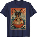 Miniature Pinscher Eating Ramen Kawaii Anime Dog Lover T-Shirt - Navy Blue