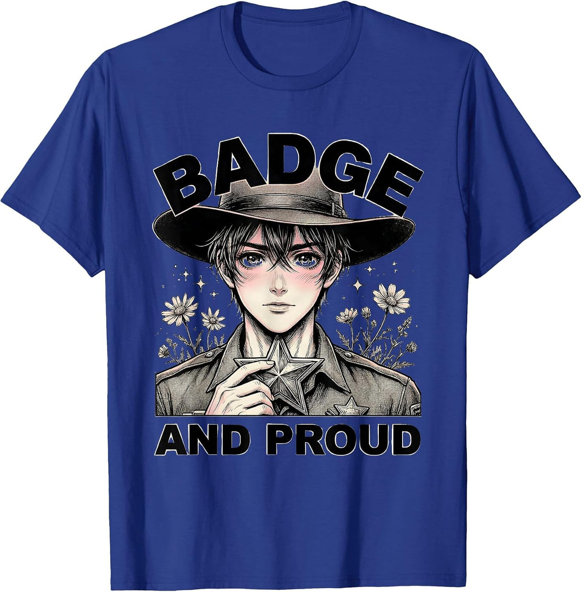 Men's Badge and Proud Sheriff Graphic Design T-Shirt - Royal Blue