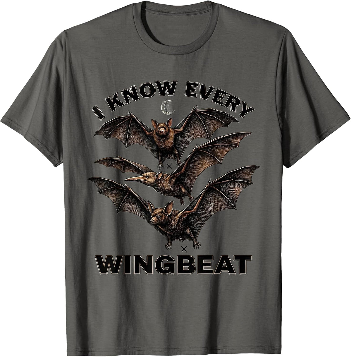 Men's I Know Every Wingbeat Vintage Bat Lover Nature Halloween T-Shirt - Asphalt Grey
