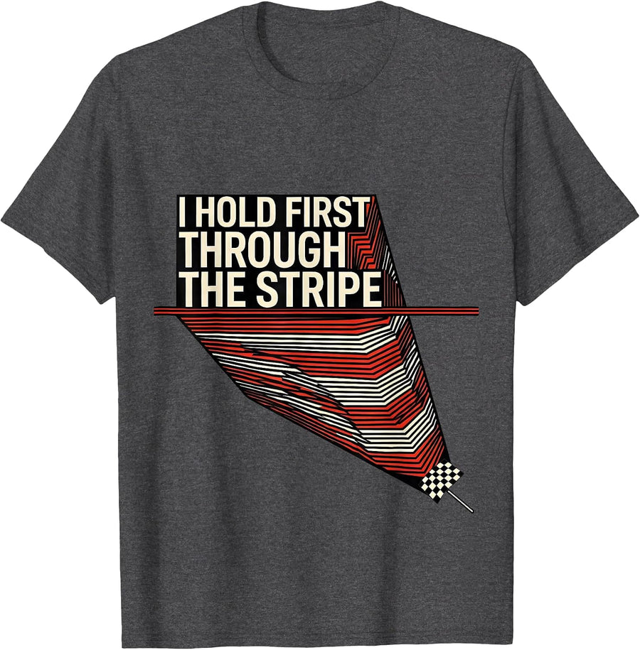 Men's I Hold First Through The Stripe Geometric Drag Racing T-Shirt - Dark Heather Grey