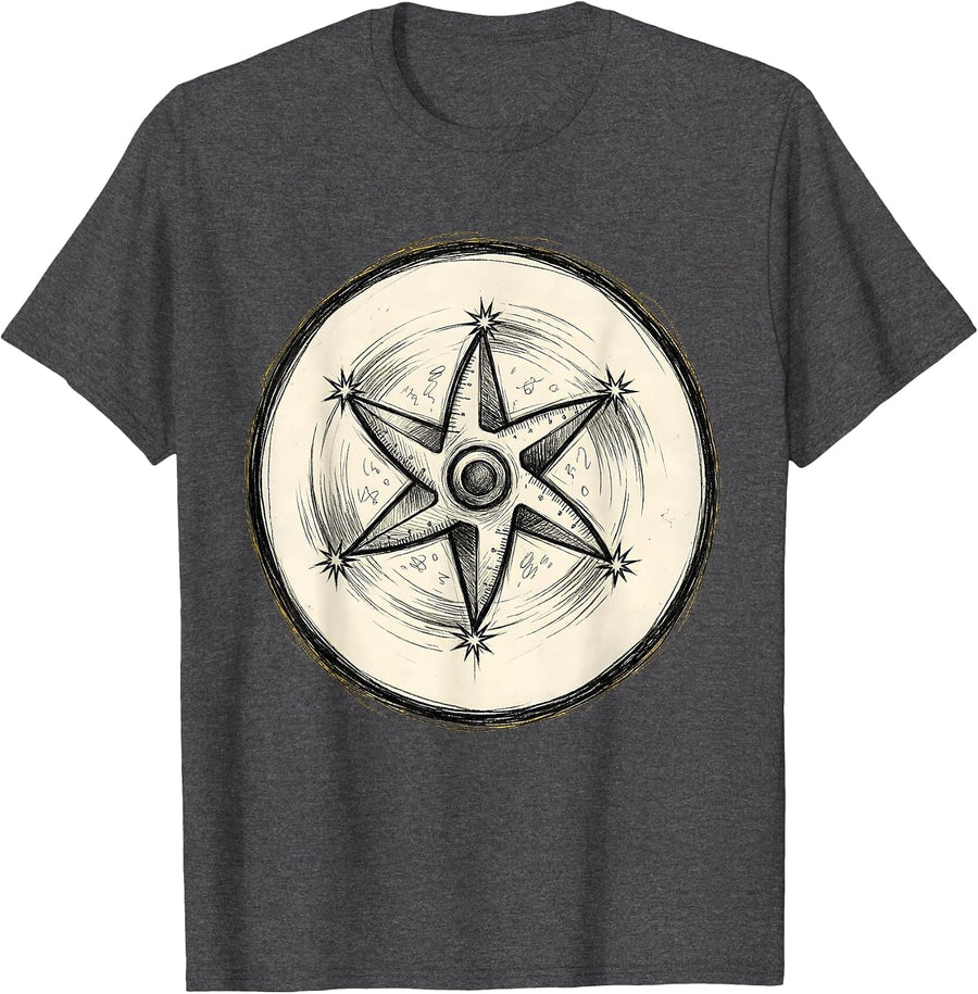 Men's Funny Teacher Ninja Protractor Spinning Star T-Shirt - Dark Heather Grey
