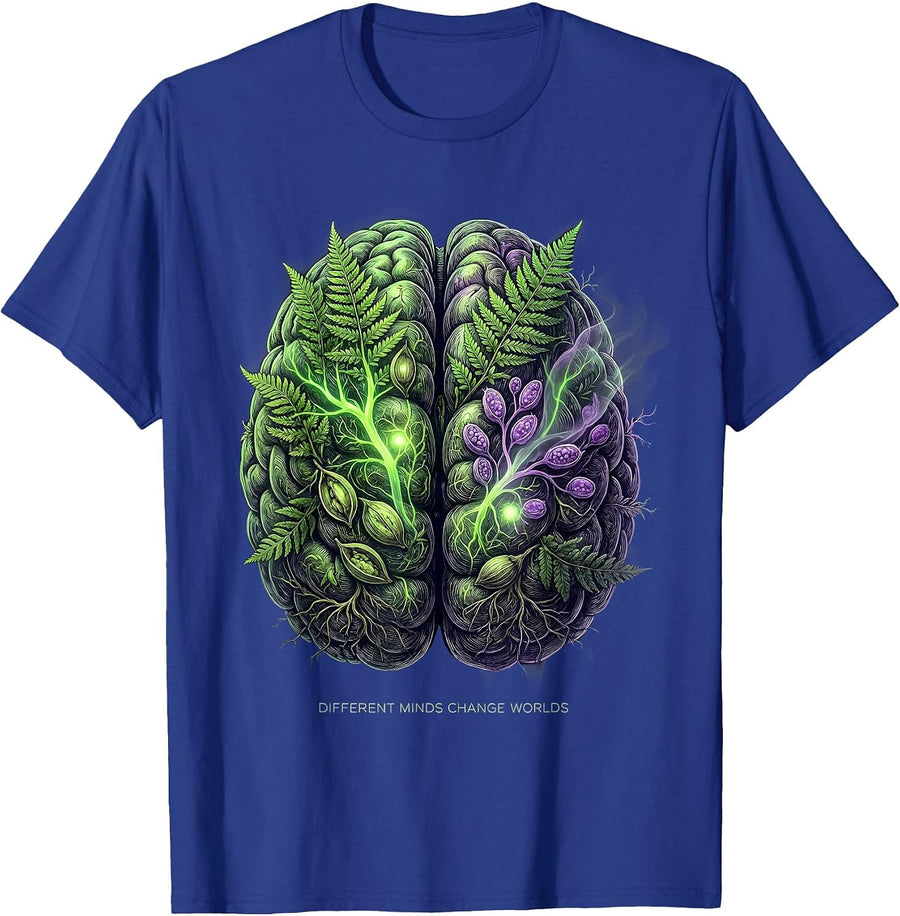 Different Minds Change Worlds Neurodiversity Design T-Shirt - Royal Blue