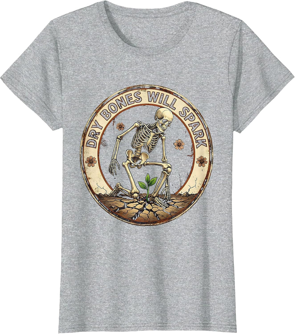 Dry Bones Will Spark Vintage Christian Skeleton Humor T-Shirt - Heather Grey
