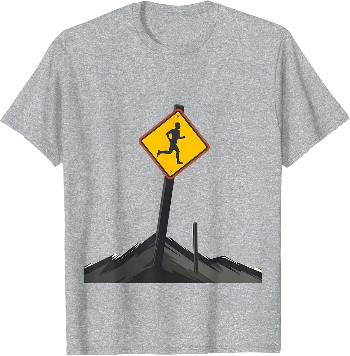 Men's Runner Caution Sign Cross Country Running Humor T-Shirt - Heather Grey