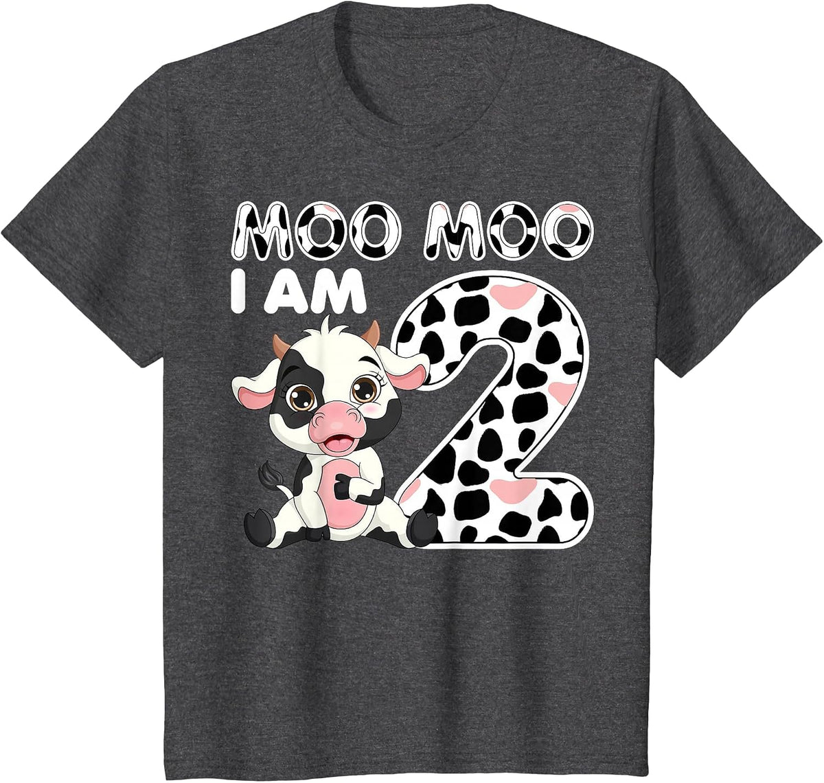 Cow Moo Moo I'm Two - 2 Years Old Cow Lover 2nd Birthday T-Shirt - Dark Heather Grey