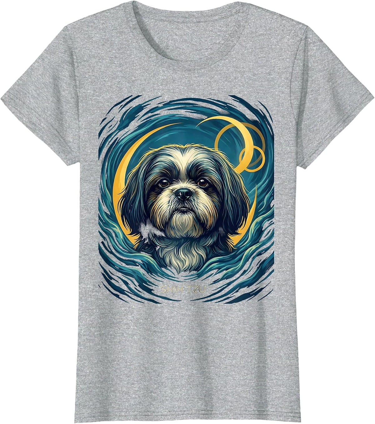 SHIH TZU Van Gogh Style Starry Night Dog Breed Portrait T-Shirt - Heather Grey