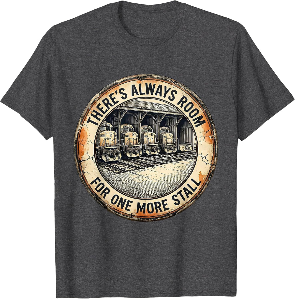 There's Always Room For One More Stall Funny Train T-Shirt - Dark Heather Grey