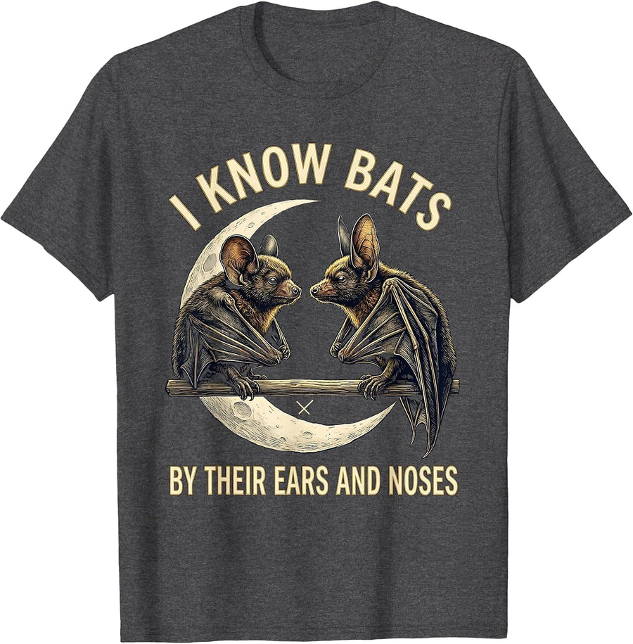 Men's I Know Bats By Their Ears And Noses Vintage Bat Lover T-Shirt - Dark Heather Grey