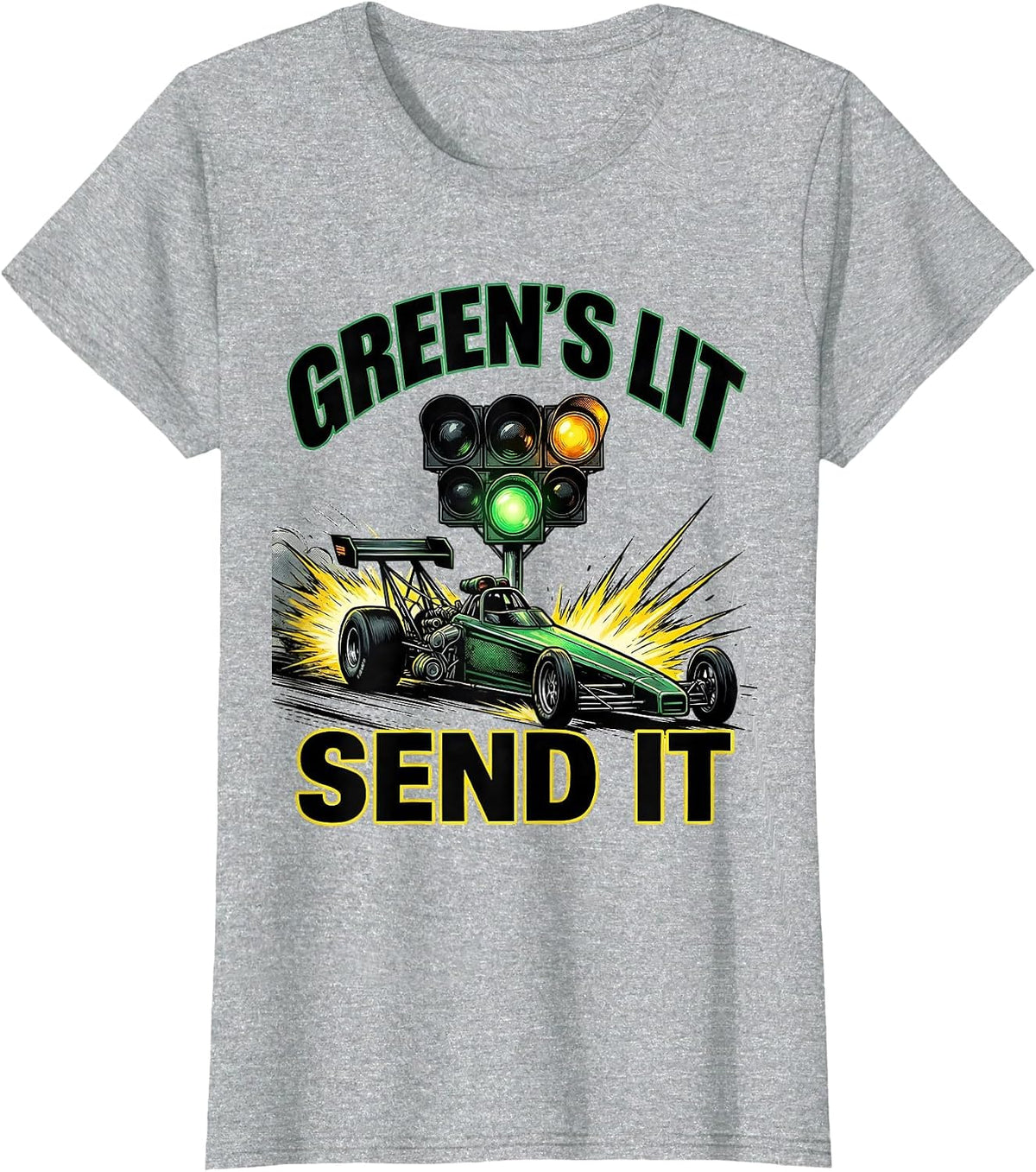 Green's Lit Send It Comic Book Drag Racing Humor T-Shirt - Heather Grey