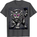 Men's Feral Cyberpunk Cat Neon Cybernetic Eyes Design T-Shirt - Dark Heather Grey