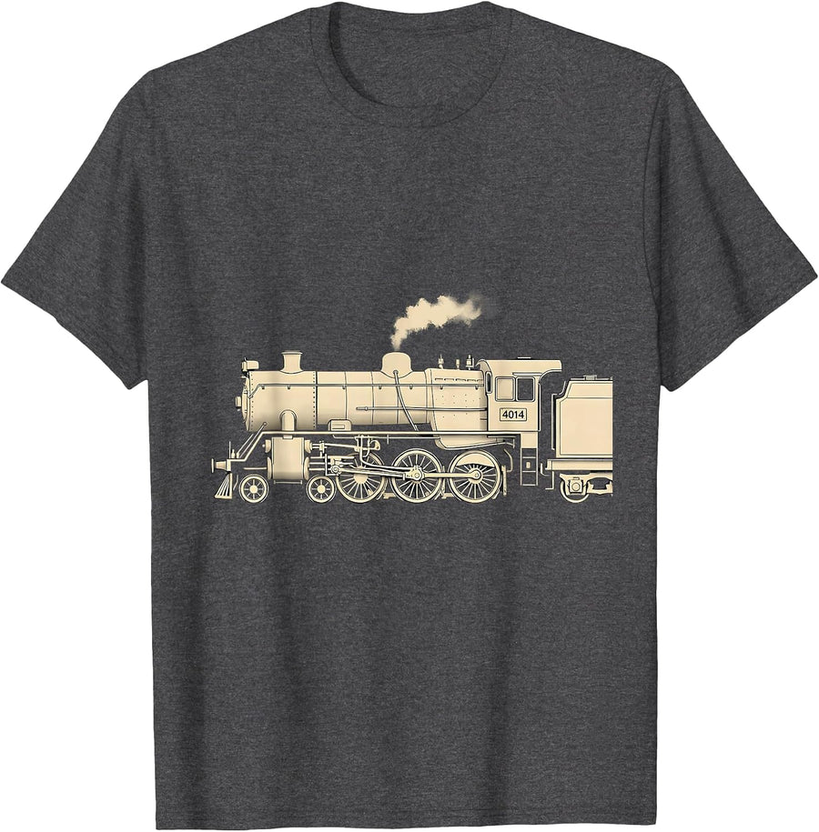 Men's 4014 Big Boy Steam Locomotive Railroad Enthusiast Vintage T-Shirt - Dark Heather Grey