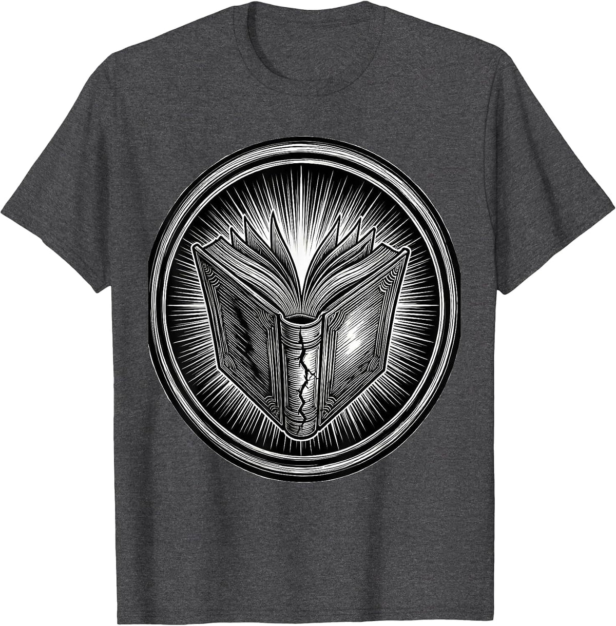 English Teacher Glowing Book Illustration T-Shirt - Dark Heather Grey