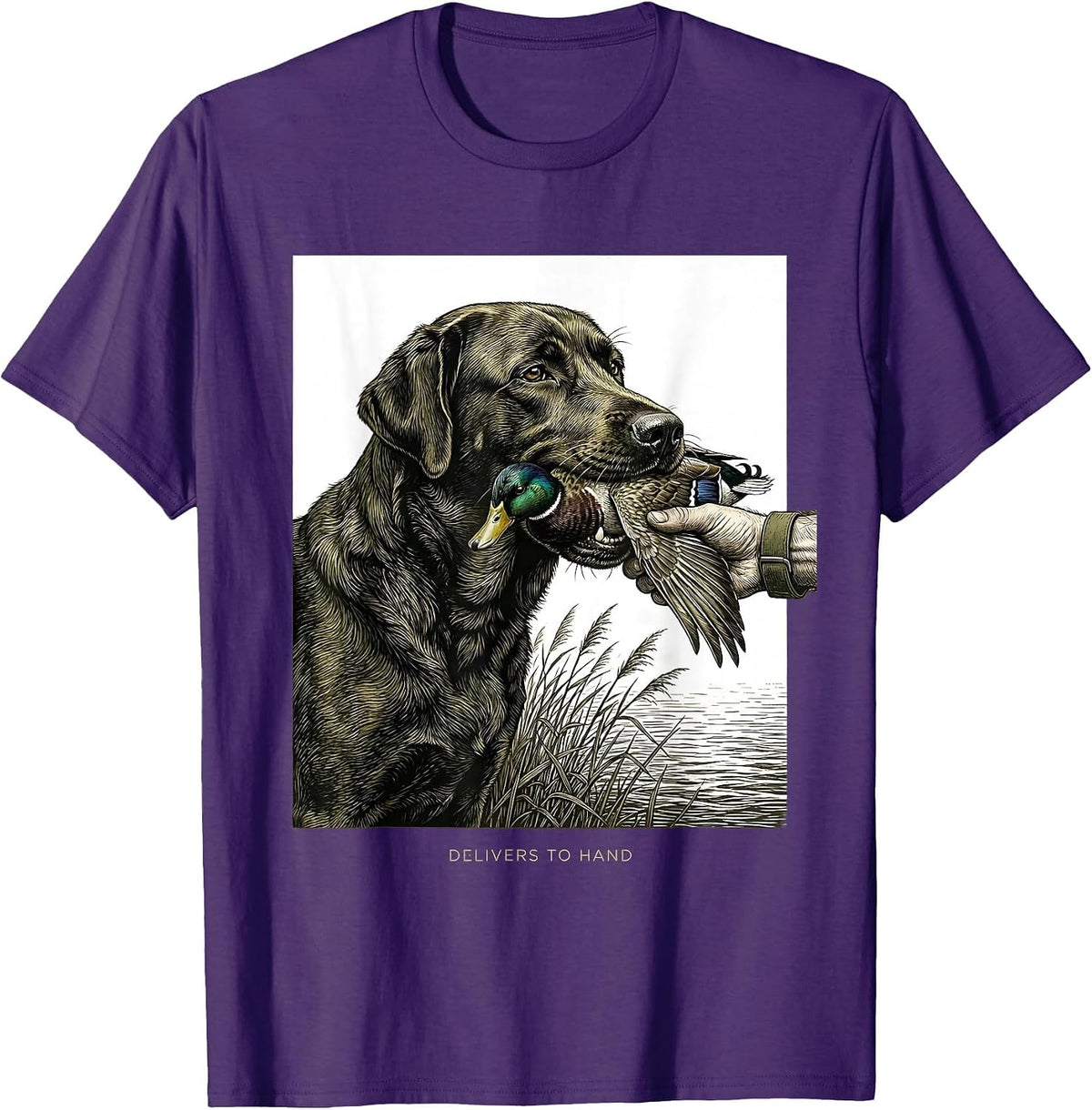 Delivers To Hand Monochromatic Labrador Duck Hunting T-Shirt - Purple
