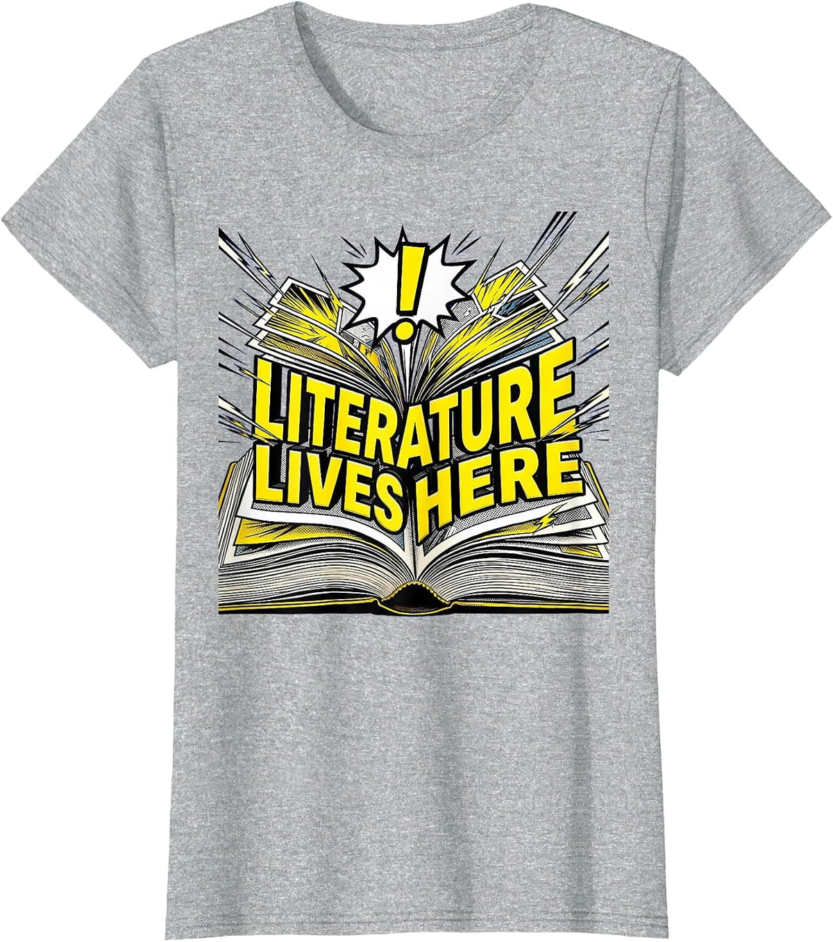 Literature Lives Here Reading Teacher Design T-Shirt - Heather Grey