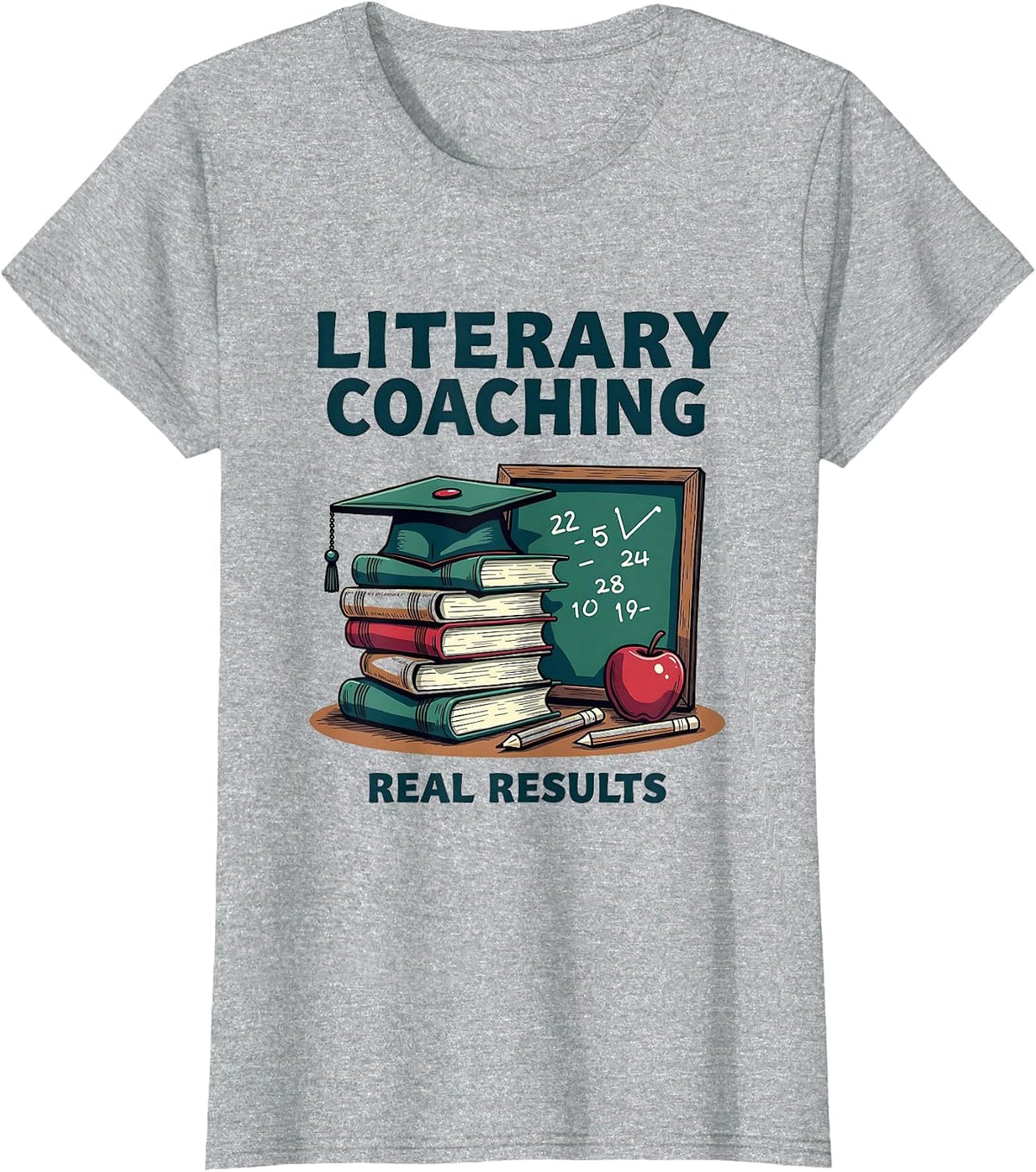 Literary Coaching Real Results Teacher Design T-Shirt - Heather Grey