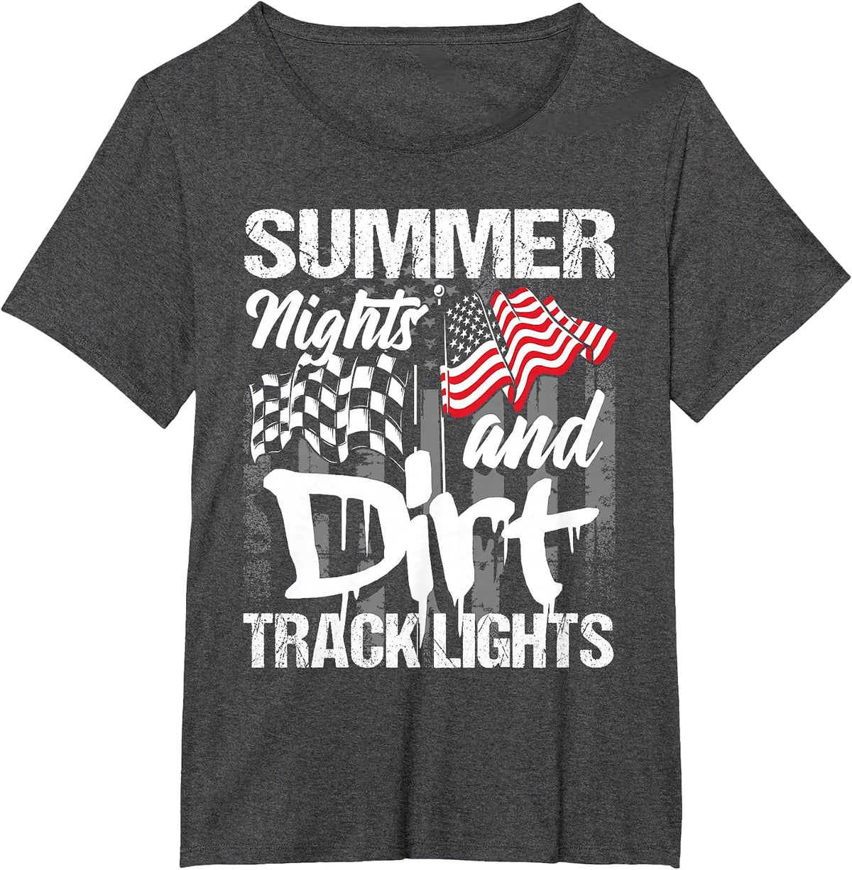 Summer Nights and Dirt Track Lights - Sprint Car Racing T-Shirt - Dark Heather Grey