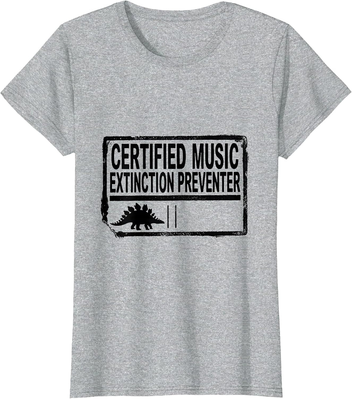 Women's Certified Music Extinction Preventer Rubber Stamp Teacher T-Shirt - Heather Grey