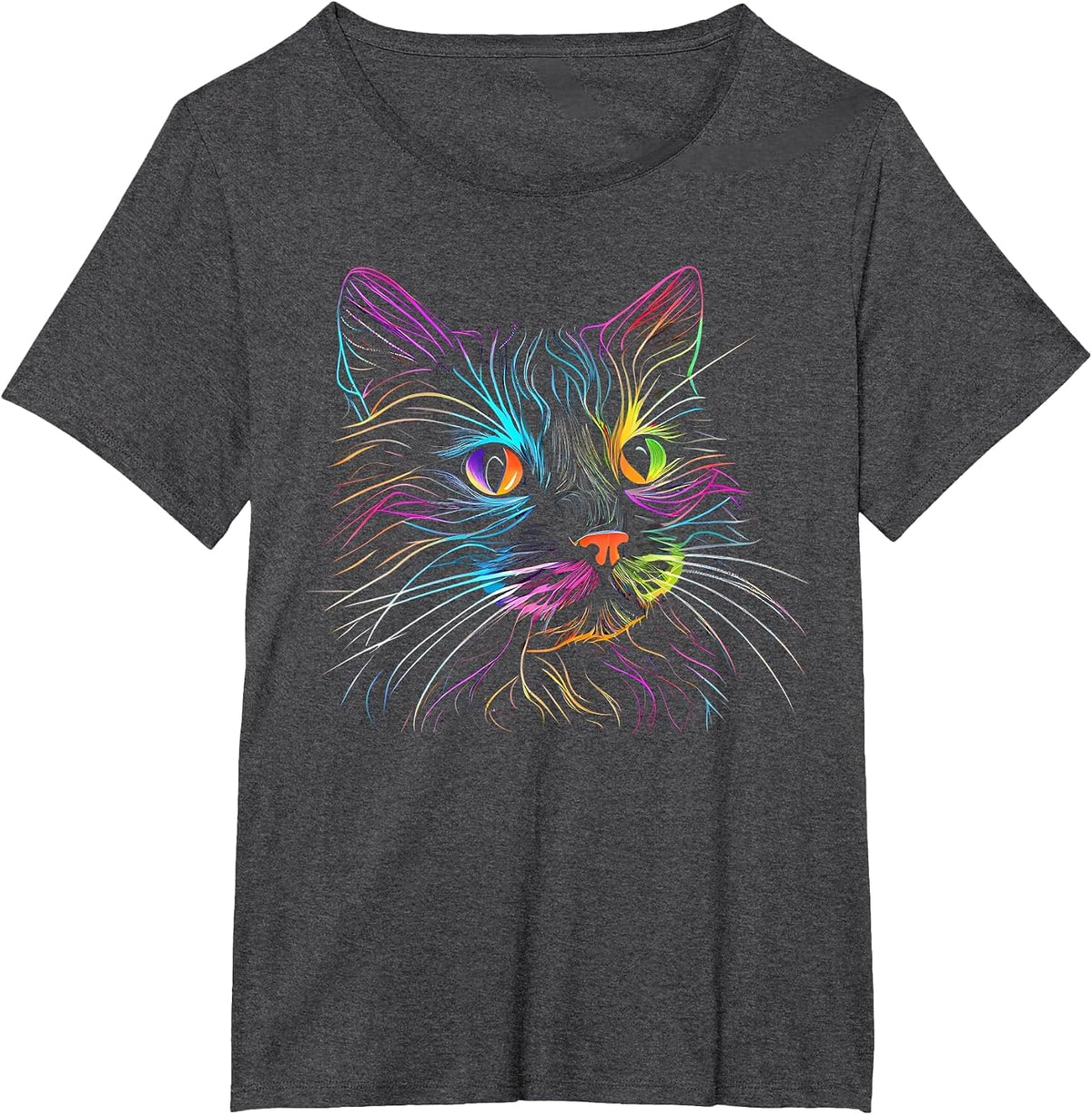 Cats Colorful Cat Cat's Head Catlovers T-Shirt - Dark Heather Grey