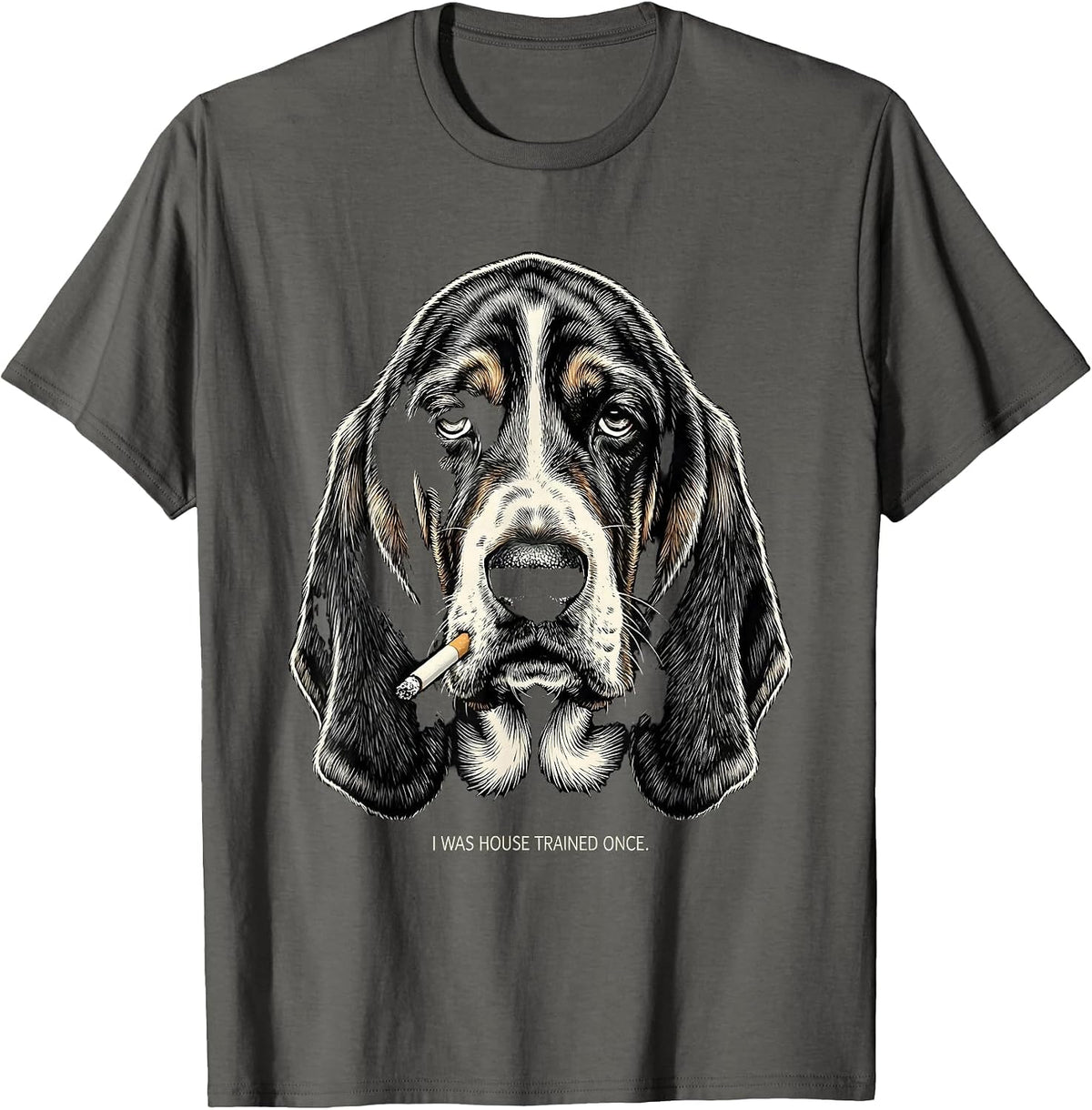 I Was House Trained Once Funny Basset Hound Smoking Dog Meme T-Shirt - Asphalt Grey