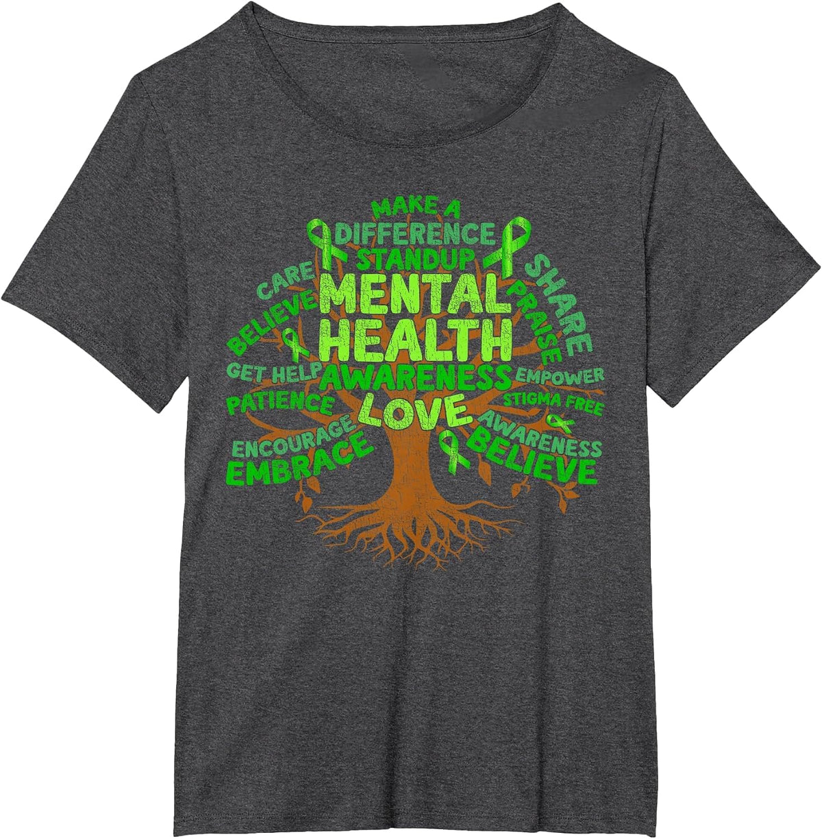 Motivational Support Green Tree Mental Health Awareness T-Shirt - Dark Heather Grey