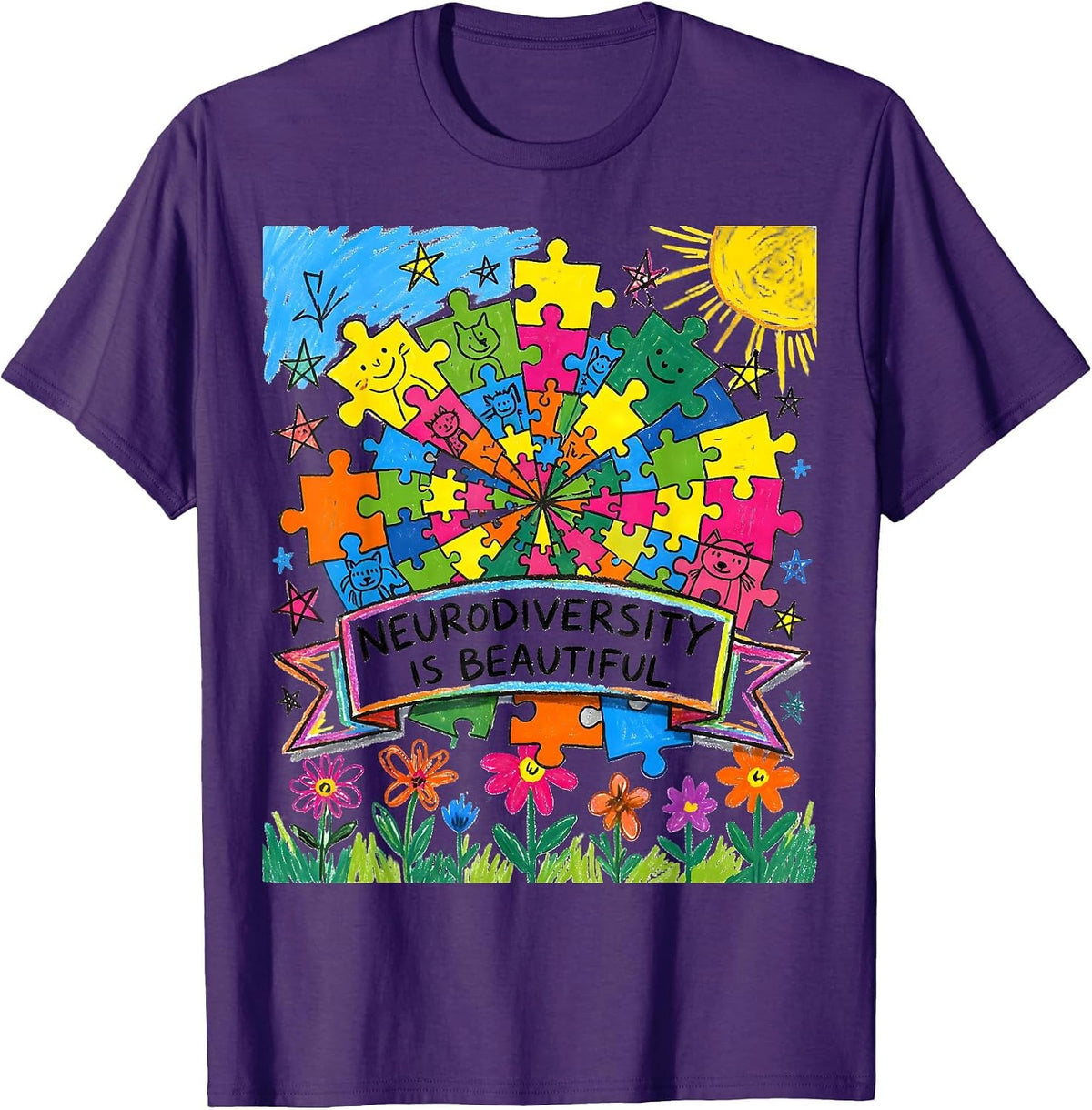Neurodiversity Is Beautiful Autism Awareness Design T-Shirt - Purple