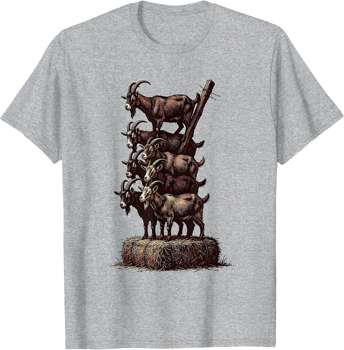 Men's Seven Stacked Goats Pyramid Funny Farm Animal Lover T-Shirt - Heather Grey