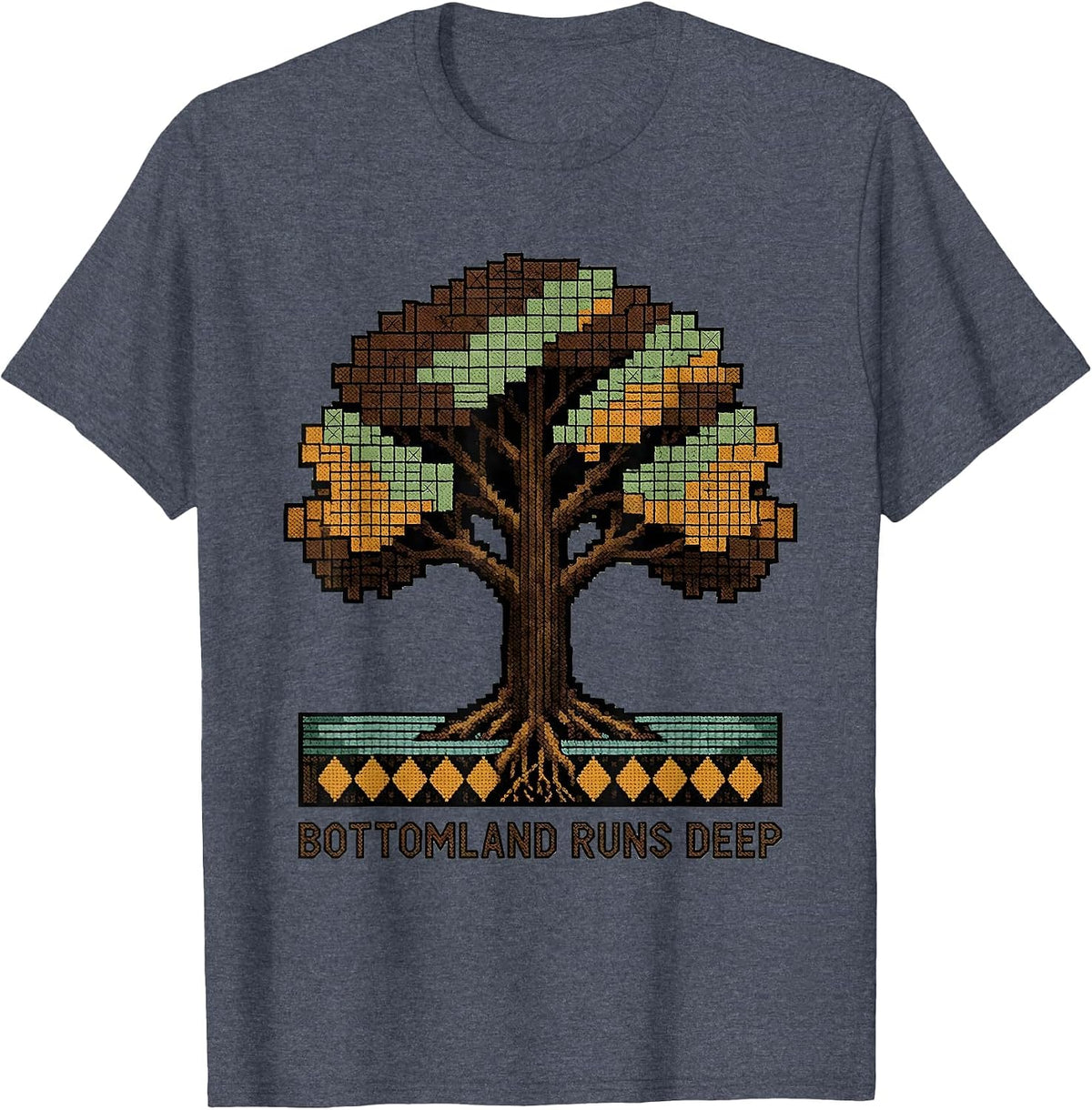 Bottomland Runs Deep Camo Hunting Design T-Shirt - Heather Blue