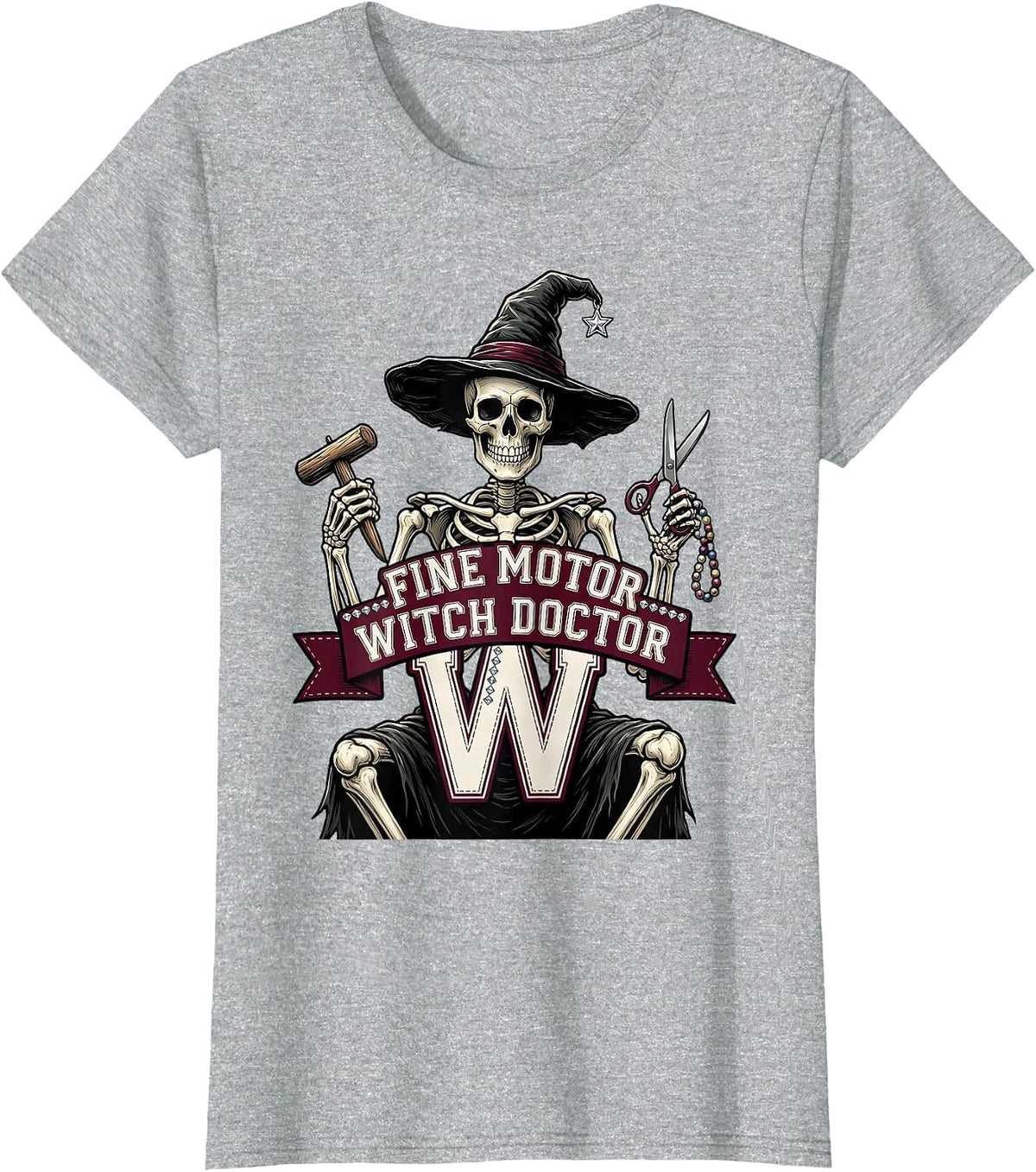 Fine Motor Witch Doctor Halloween OT Skeleton T-Shirt - Heather Grey