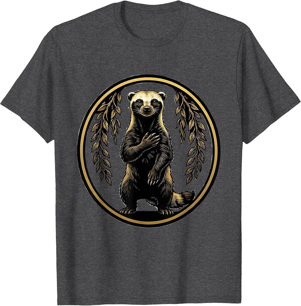 Men's Honey Badger Medallion Fearless Animal Lover Humor T-Shirt - Dark Heather Grey