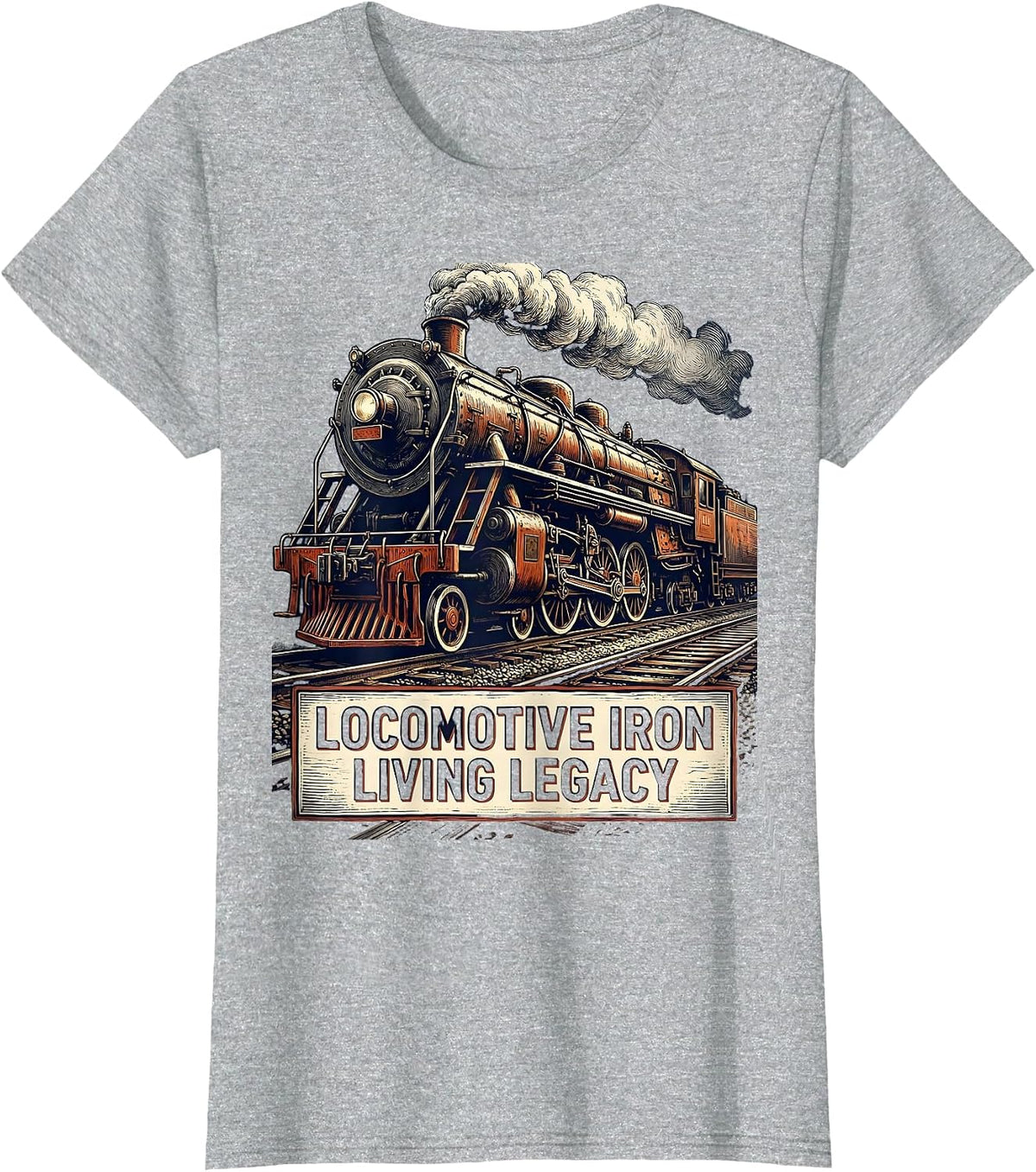 Women's Locomotive Iron, Living Legacy Vintage Steam Train T-Shirt - Heather Grey