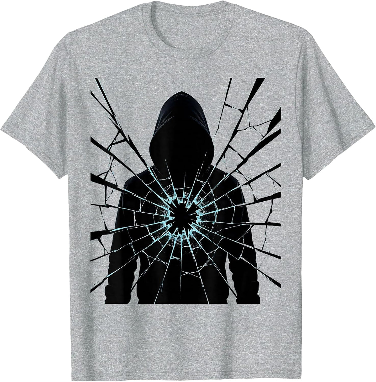 Men's Hooded Hacker Cracked Digital Screen Graphic T-Shirt - Heather Grey