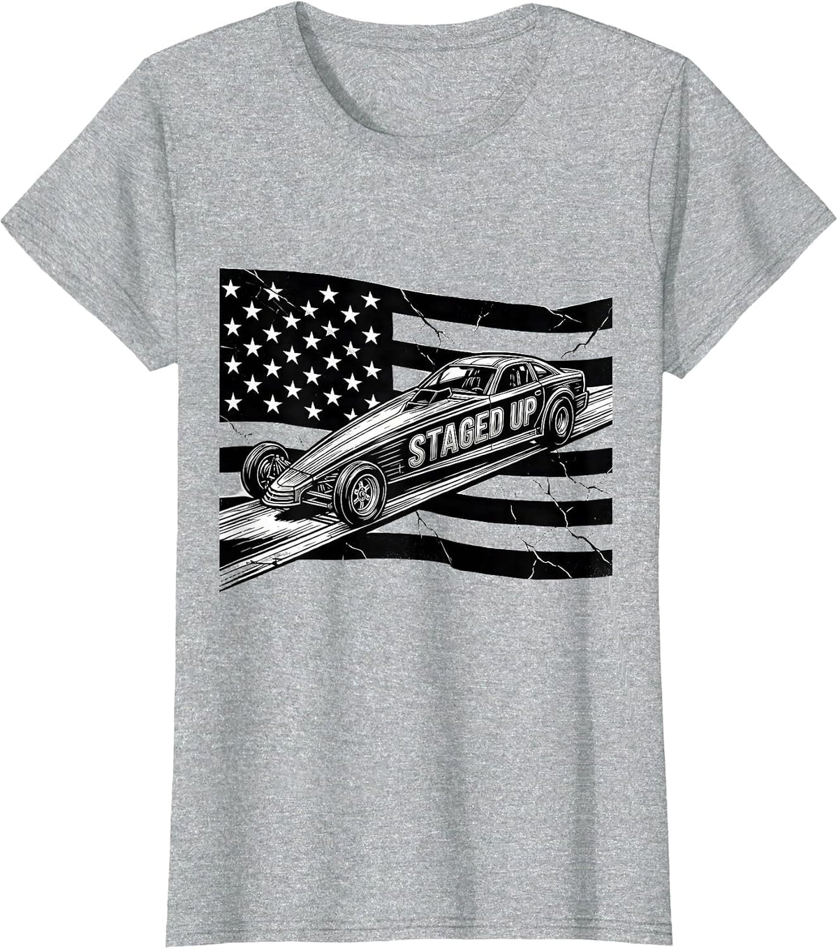 Women's Staged Up Line Art RC Dragster American Flag Racing Hobbyist T-Shirt - Heather Grey