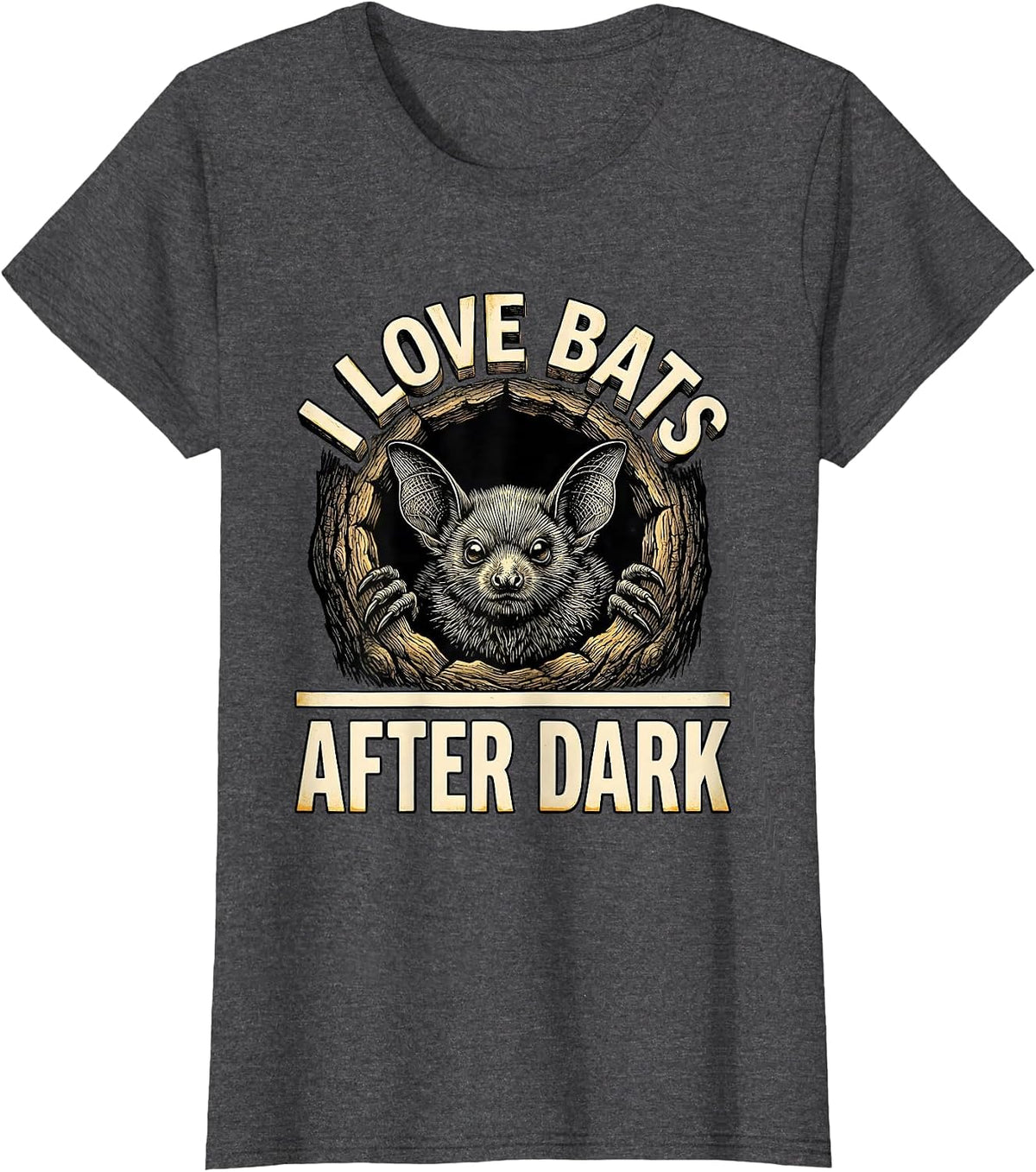 Women's I Love Bats After Dark Vintage Bat Lover Halloween Nature T-Shirt - Dark Heather Grey