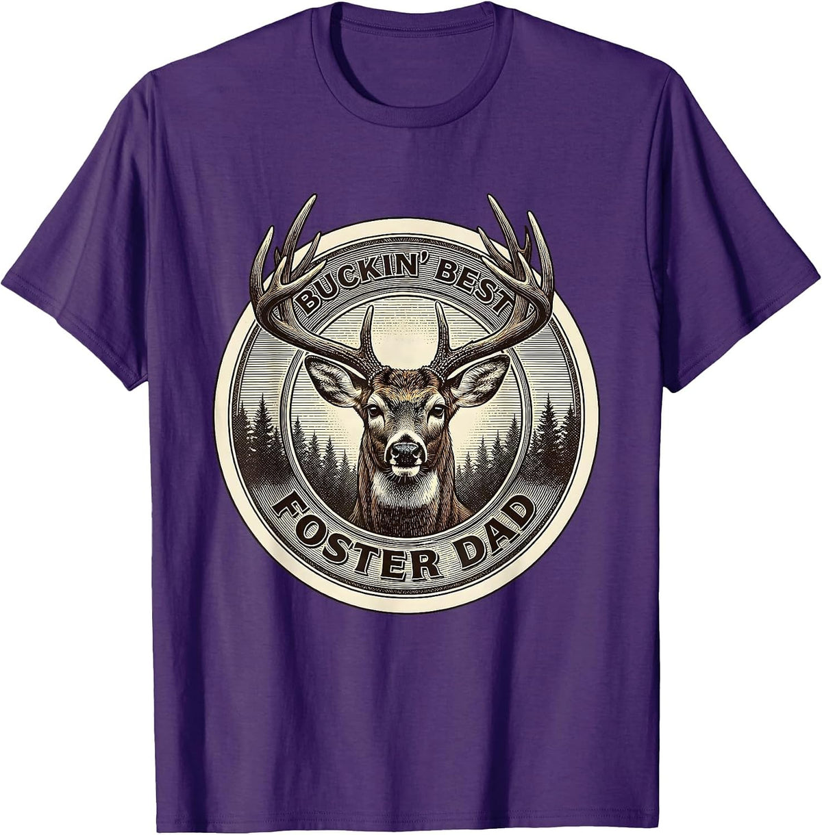 Buckin' Best Foster Dad Funny Deer Hunting Dad Humor T-Shirt - Purple