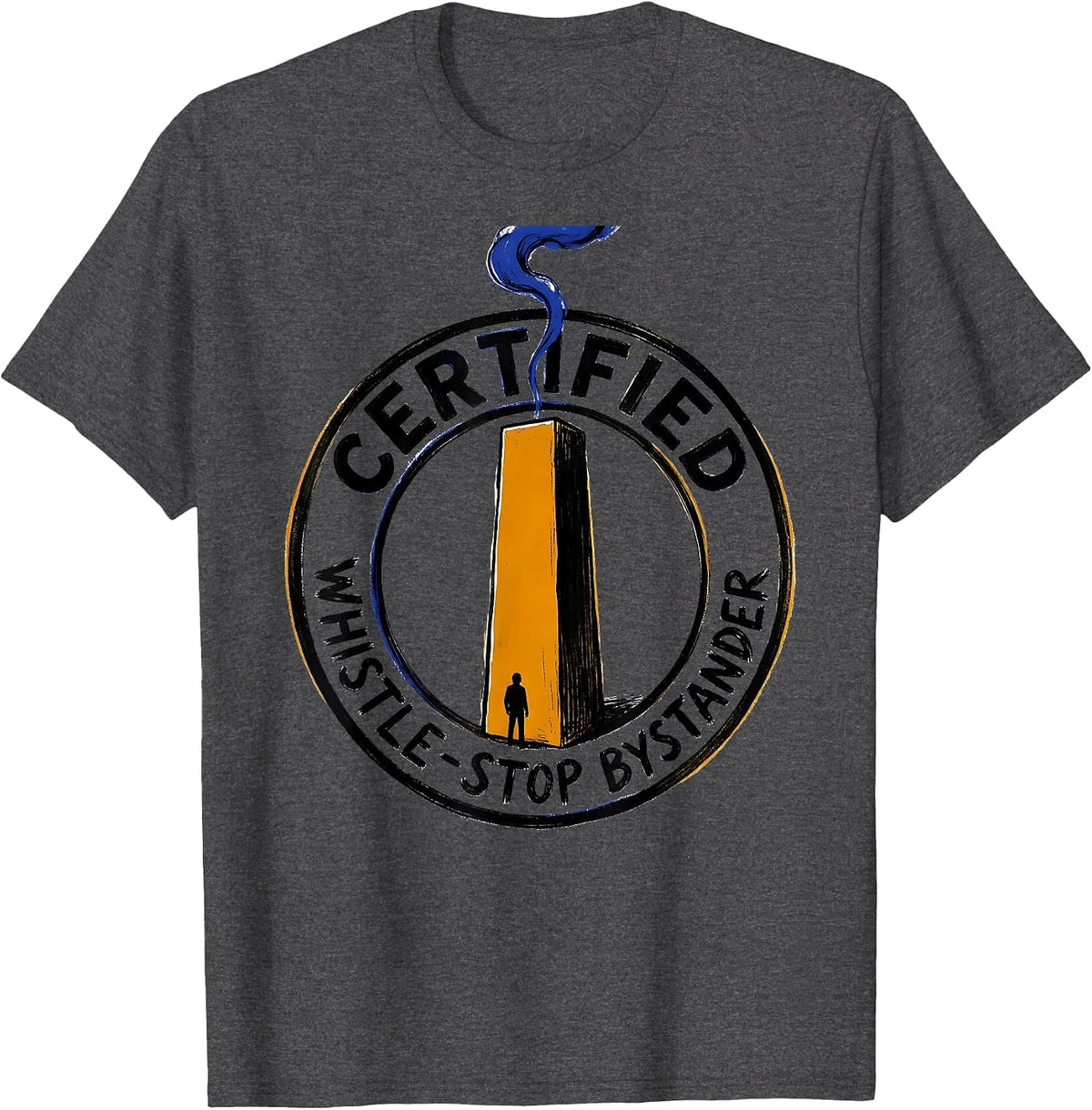 Men's Certified Whistle-Stop Bystander Steam Locomotive Train T-Shirt - Dark Heather Grey