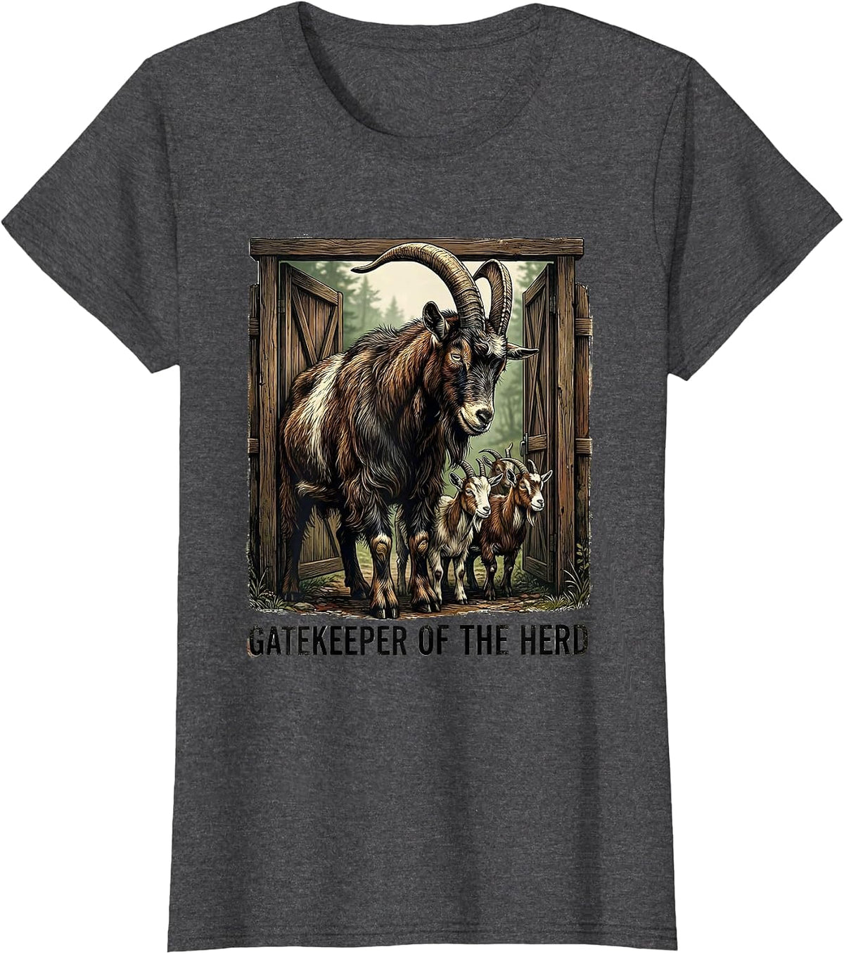 Women's Gatekeeper Of The Herd Vintage Funny Goat Lover Farmer Gift T-Shirt - Dark Heather Grey
