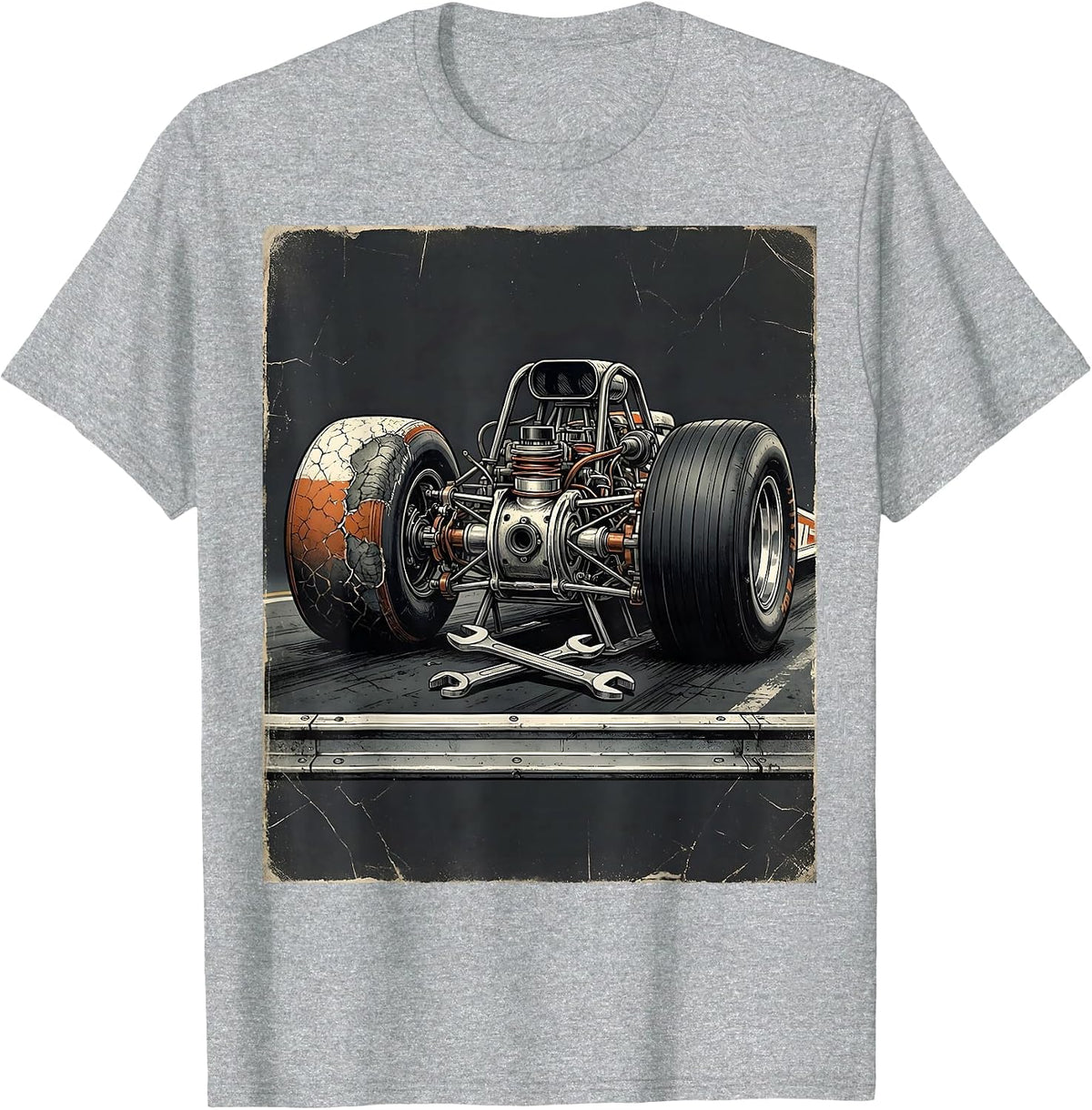 Men's Dragster Rear Axle Racing Fan Distressed T-Shirt - Heather Grey