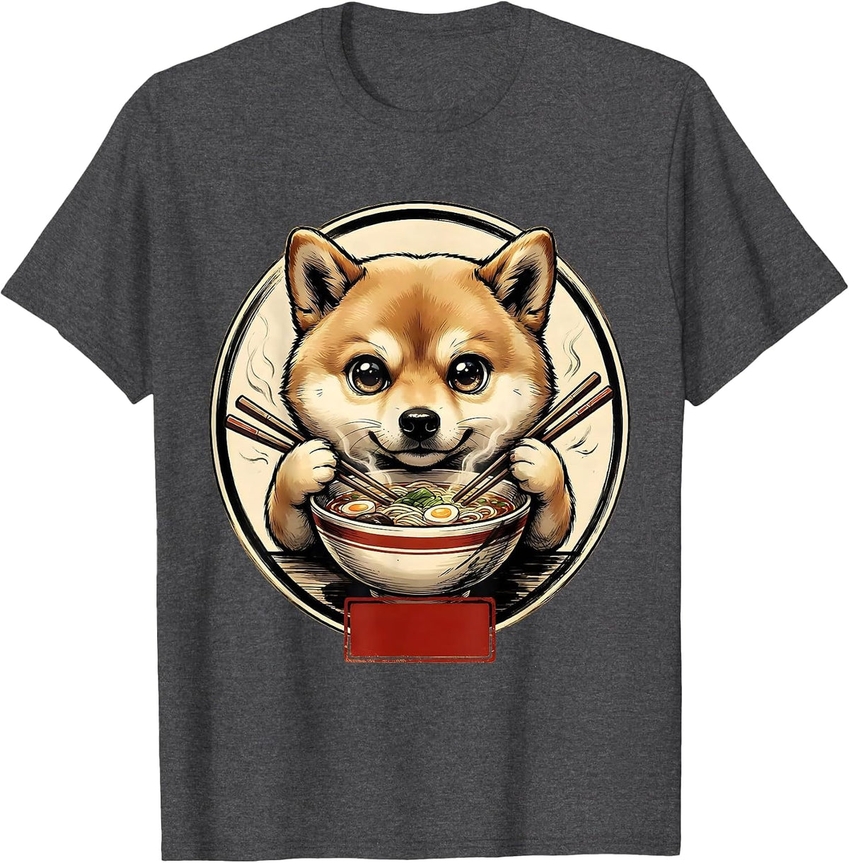 Chibi Shibainu Ramen Anime Cat Kawaii Funny T-Shirt - Dark Heather Grey