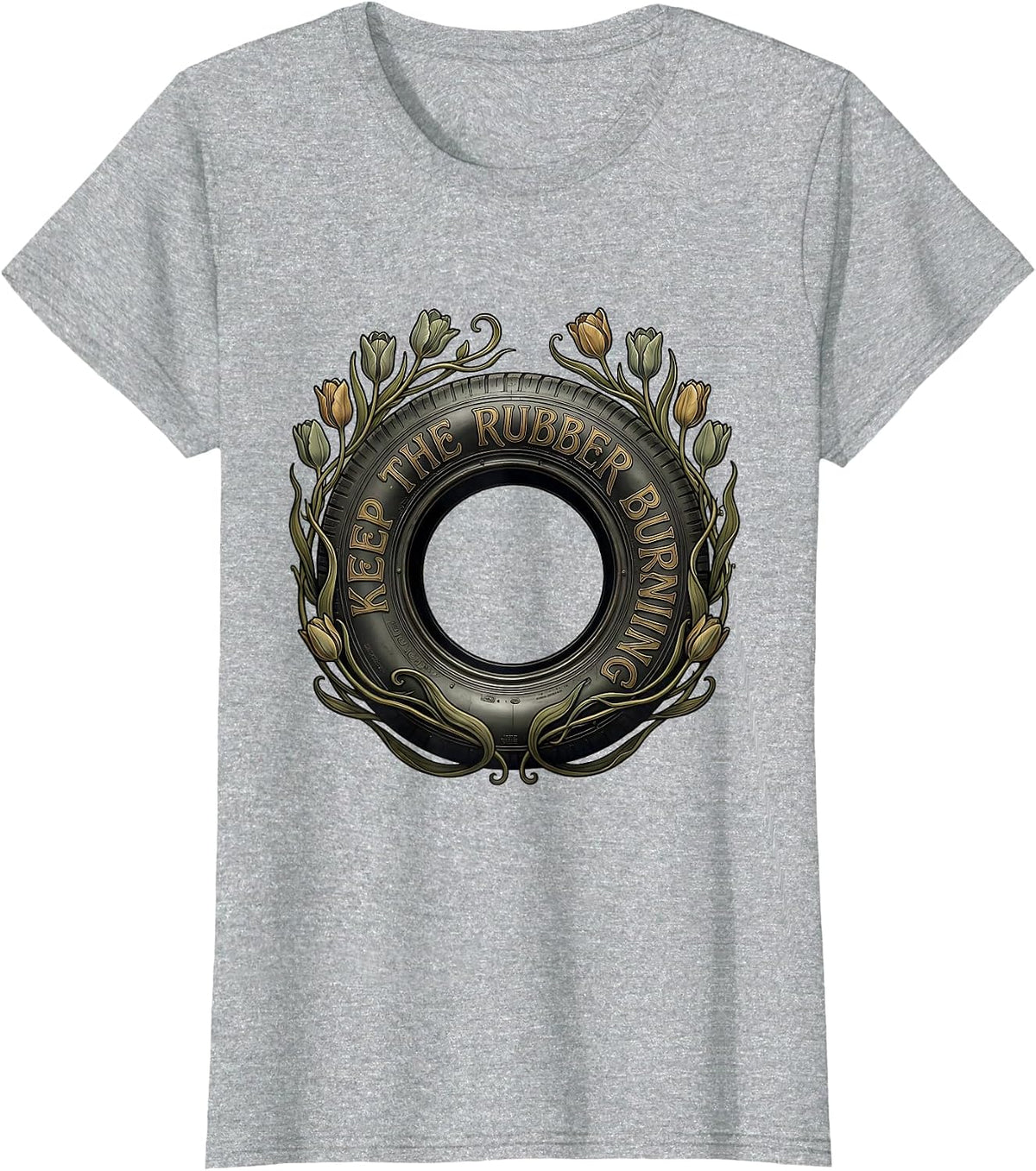 Women's Keep the Rubber Burning Racing Graphic Design T-Shirt - Heather Grey