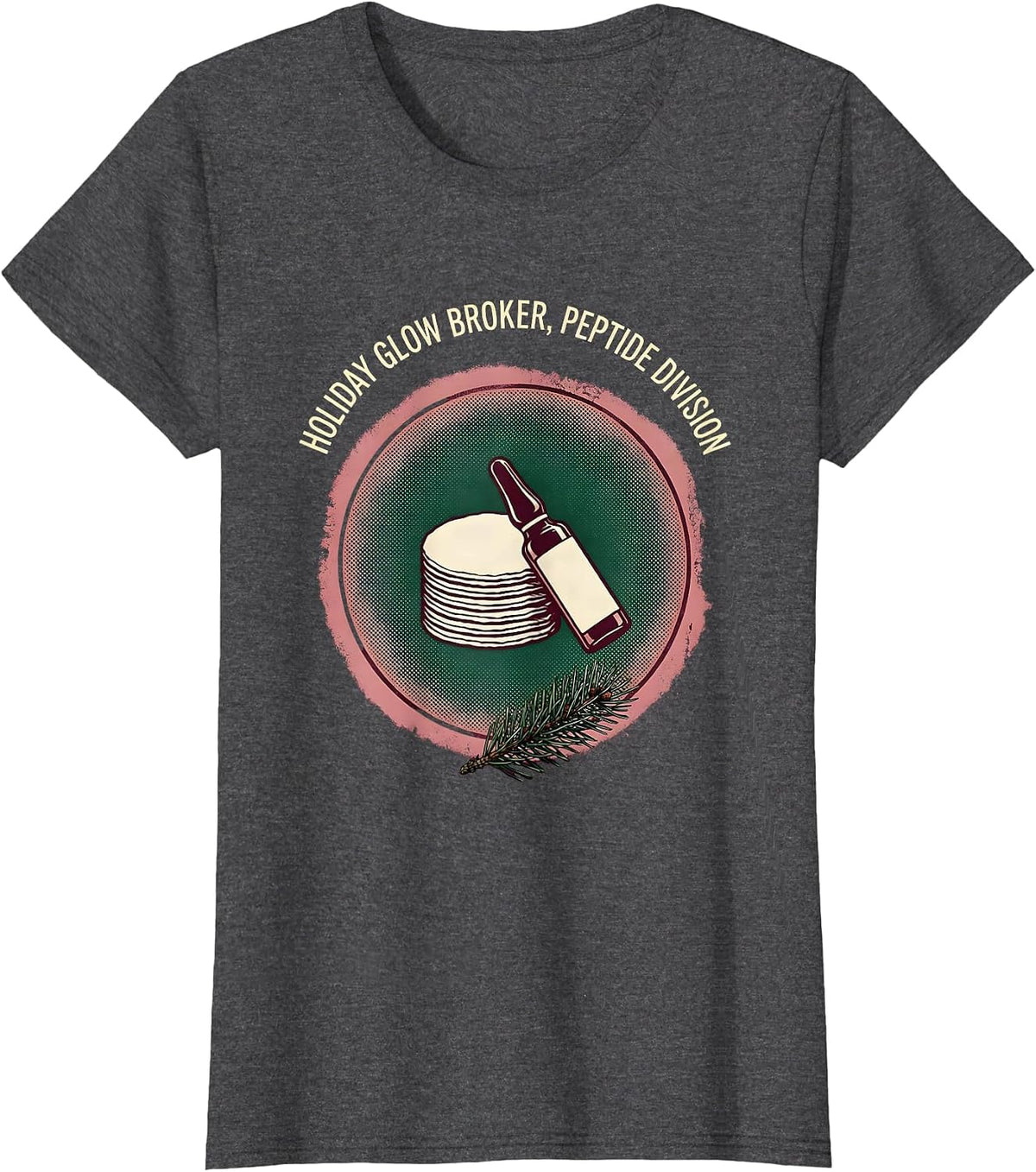 Women's Holiday Glow Broker Peptide Division Esthetician Dermatology T-Shirt - Dark Heather Grey