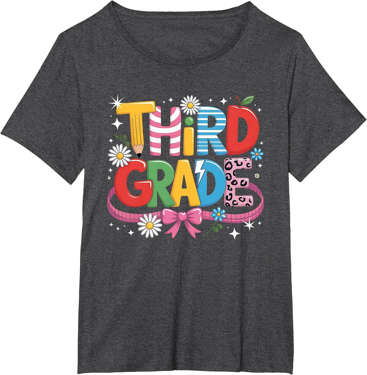 Third Grade Teacher Student Back to School Happy First Day T-Shirt - Dark Heather Grey